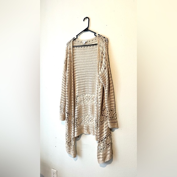 Sundance Catalog Tan Crocheted “Fosette Cardigan” Size X-Small Oversized - Picture 3 of 8
